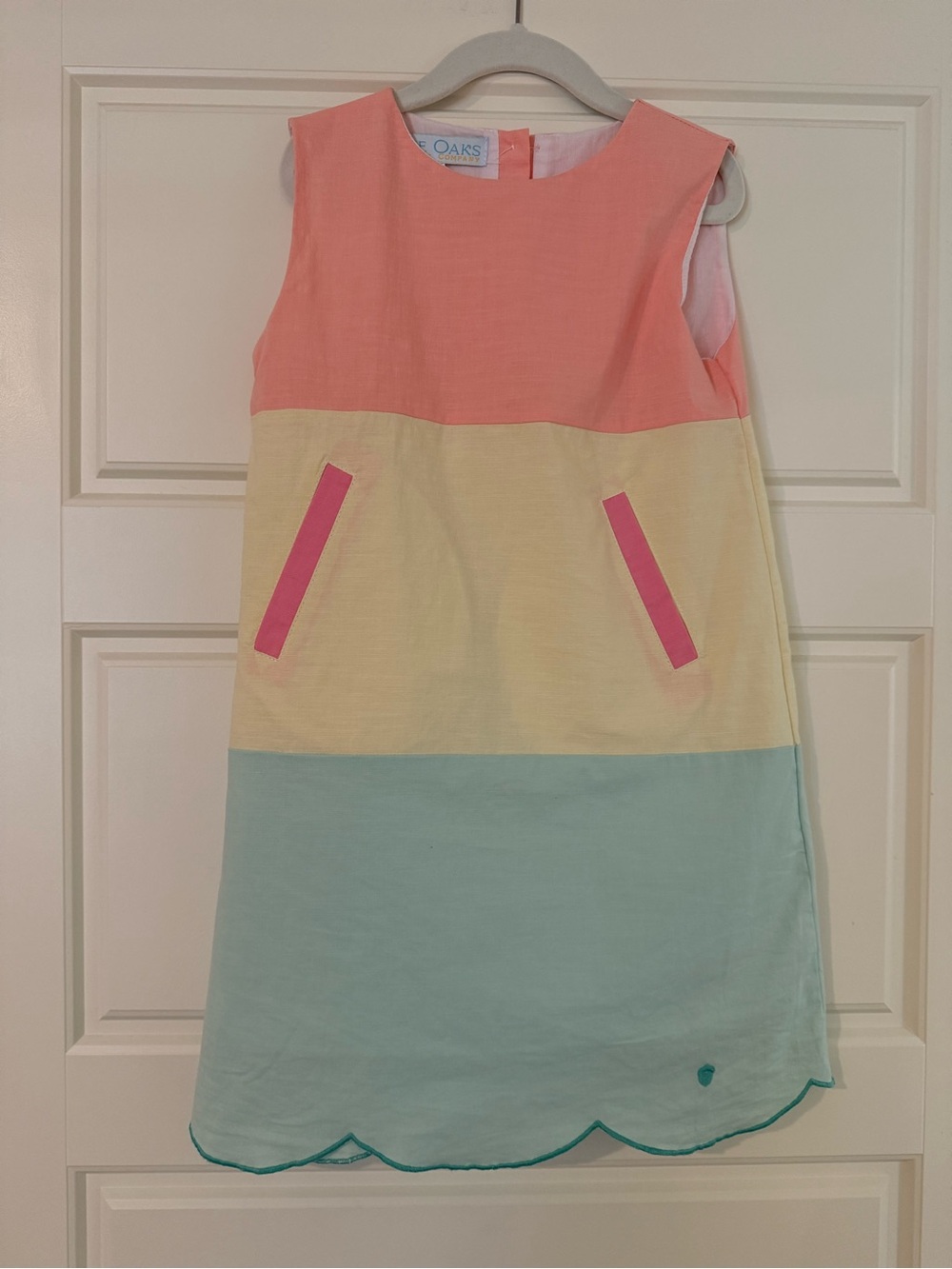Girls Colorblock Sleeveless Dress in Coral, Cream & Mint by Oaks